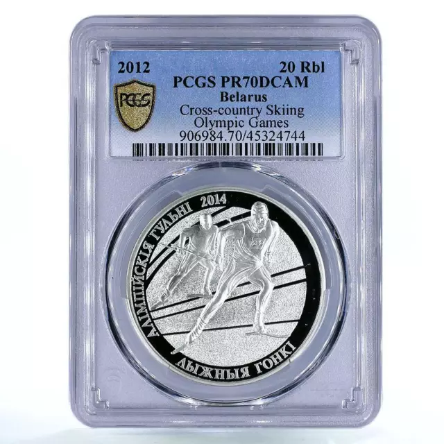 Belarus 20 rubles Sochi Olympic Games Cross Skiing Sports PR70 PCGS Ag coin 2012
