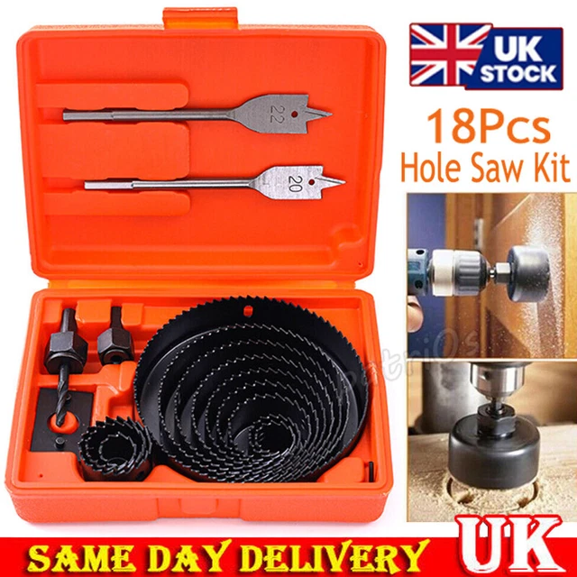 18pcs Hole Saw Set Drill Bit Kit Wood Plastic Sheet Metal 3/4"-5"Cutting Set Kit