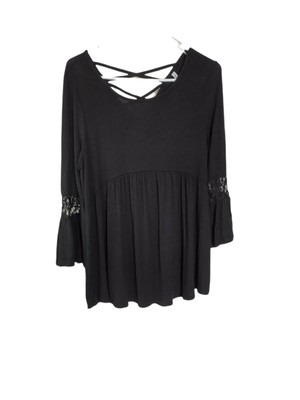 Maternity Top, Black Bell Sleeve Babydoll Size Med