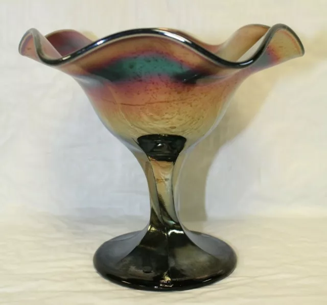 Northwood Rainbow Amethyst Carnival Glass 5.5" Compote Candy Dish Ruffled