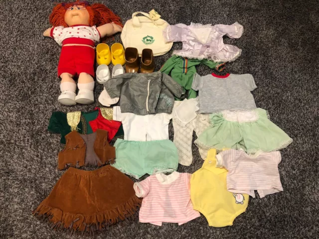 Vintage 1985 Cabbage Patch Kid Girl Doll Red Hair & Blue Eyes Dressed + Extras