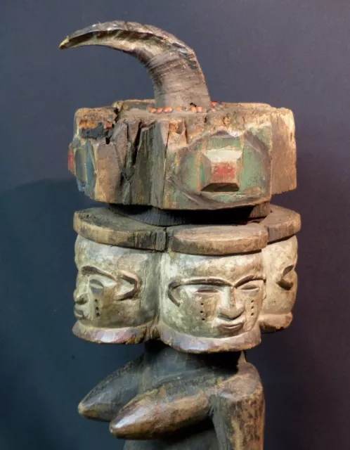 AA Art Africain grande statue très ancienne 4 visages 55c1.9kg ibibio nigéria