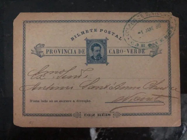 1888 St Vicente Cape Verde Portugal Postal Stationary Postcard Cover Domestic