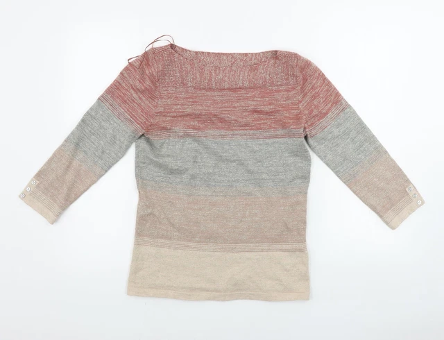 NEXT Womens Beige Scoop Neck Striped Cotton Pullover Jumper Size 10