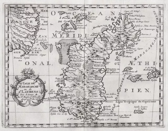 Madagascar Island Ile Insel Carte Map Card Sanson Copperplate Engraving 1680