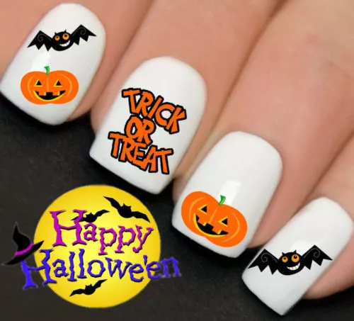 Trick or Treat Pumpkin Halloween Nails Nail Art Water Transfer Decal Wraps #761