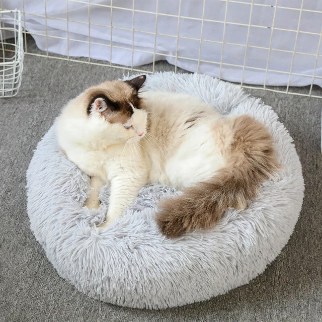 Donut Plush Pet Dog Cat Bed Fluffy Soft Warm Calming Bed Sleeping Kennel Nest 3