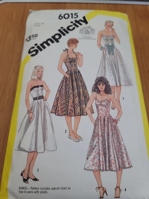 Vintage Retro 80s Simplicity 6015 Sewing Pattern Fitted Sundress cut Size 10