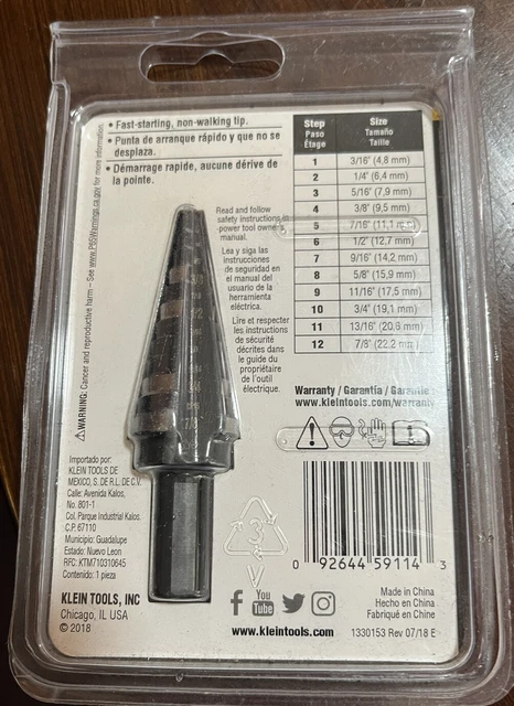 Klein Tools #14 3/16" - 7/8" Step Drill Bit (KTSB14) 2