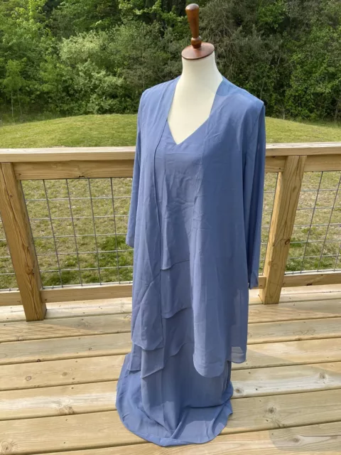 Lan Ting mother of bride dress + Jacket m/L chiffon Flowy tiered nwt 3528