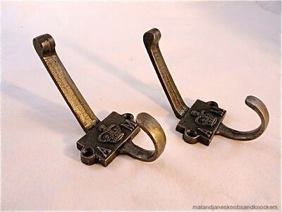 Pair Antique Style Air Ministry Cast Iron Double Coathook Coat Hook Rack Wall