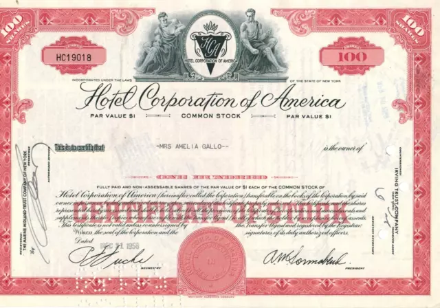 Hotel Corporation of America -  Historisches Wertpapier