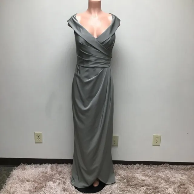 La Femme Womens Column Gown Dress Gray Surplice Off Shoulder Maxi Prom 14 New