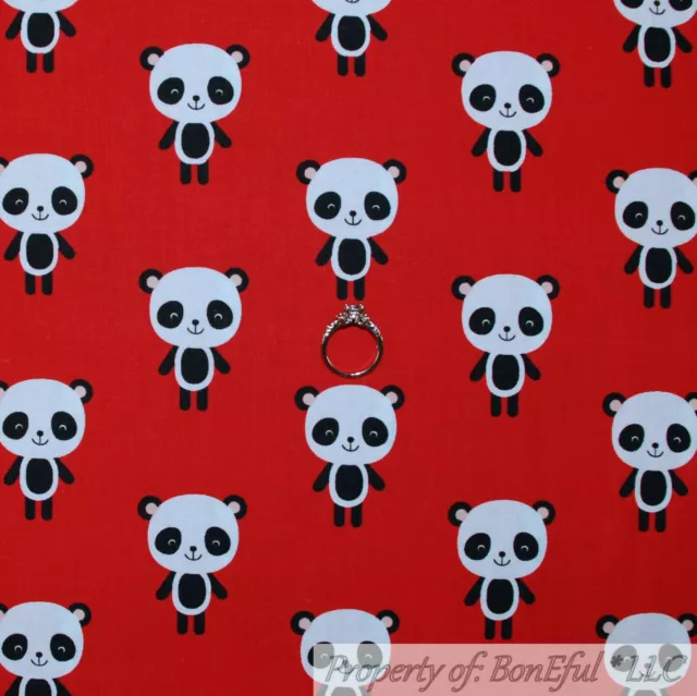 BonEful FABRIC Cotton Quilt Red Black White B&W Panda Bear Anime Asian 1 SCRAP
