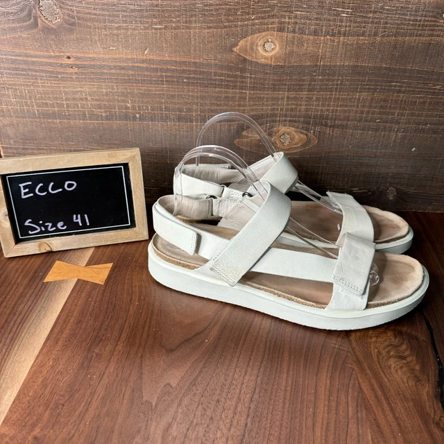 Womens Ecco Corksphere White Ankle Strap Sling Back Sandal Size EUR 41 US 10 GUC