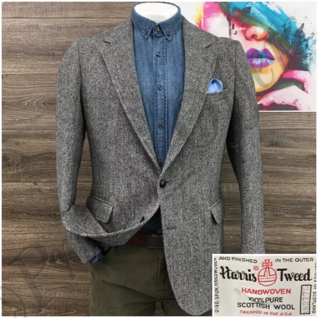 Vintage Harris Tweed Mens Blazer Sport Coat 2 Button Casual Jacket Size 40R Suit