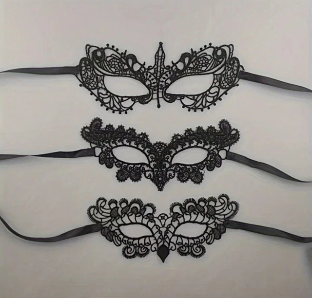 Abeillo Lot De 2 Masques Vénitiens Femme En Dentelle Noire - Réglables, Pour Mascarade, Carnaval, Halloween