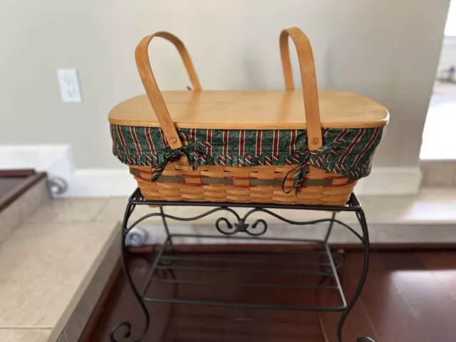 Longaberger Treasure Basket With Plastic Liner  With Wrought Iron Stand