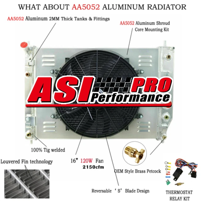 4 Rows Aluminum Radiator+Shroud Fan&Relay Fit 2005-2013 Chevy Corvette V8 Gas