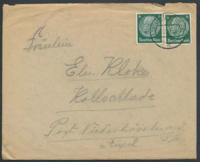 Deutsches Reich DR Hindenburg 6 Pf Brief MeF Stempel Linz Rhein 1937