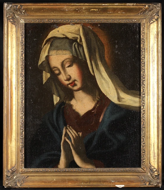 17th CENTURY FINE ITALIAN OLD MASTER OIL ON CANVAS - THE VIRGIN IN PRAYER