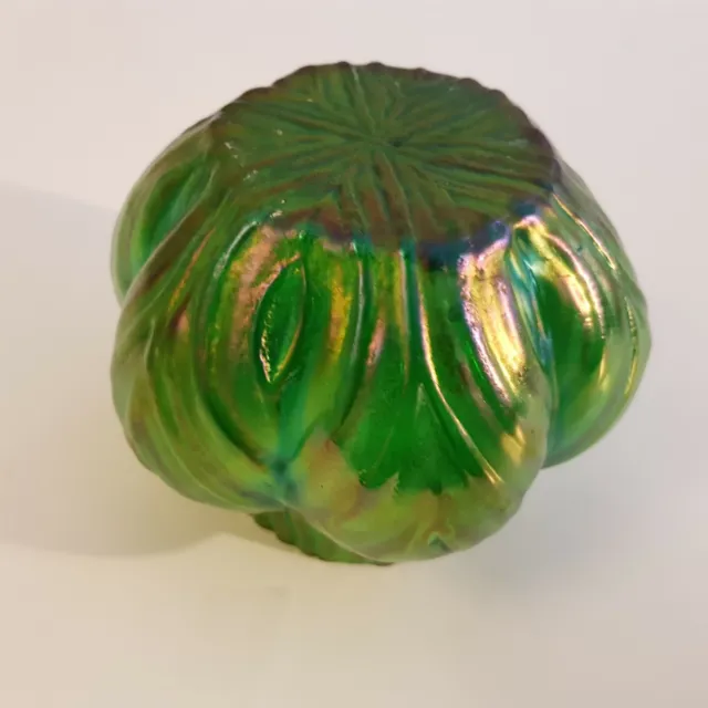 Loetz Art Nouveau iridescent green glass vase floral c1900 Bohemian 10cm Austria 2