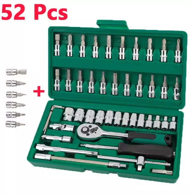 Ratchet Drive Socket Set 52 x Socket Set Nut set tool Car  Ratchet Box