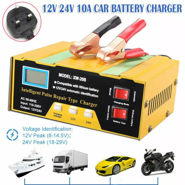 Vehicle Battery Charger 12V/24V For Car HGV Truck Lorry Motorbike Boat Tractor