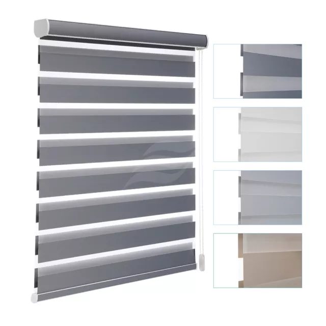 Custom Blackout Easy To Install Zebra Roller Window Shades Dual Layer Blinds