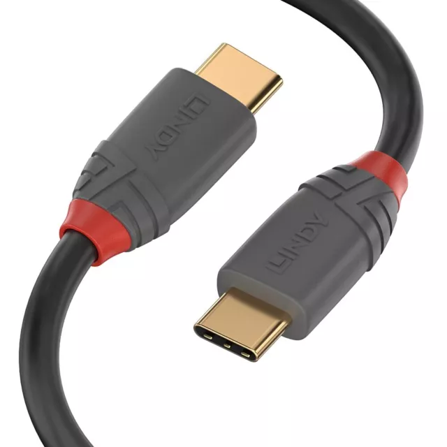 LINDY 36873 3 m USB 2.0 Type C to C Cable, Anthra Line Black 3m