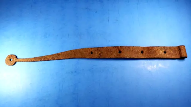 19th C Antique Hand Wrought Forged Iron Barn Door Strap Hinge 19" Single Unique