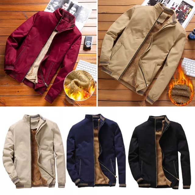 Men Winter Warm Overcoat Fleece Lined Thick Coat Fashion Casual Jacket Outwear#