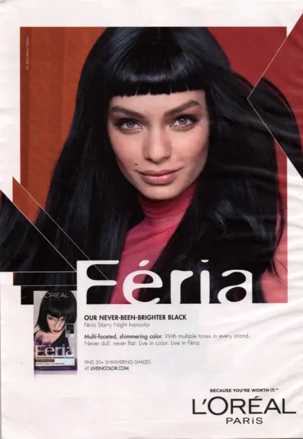 Loreal Paris Feria Hair Dye Never-Been-Brighter Black Color Print Ad Wall Decor