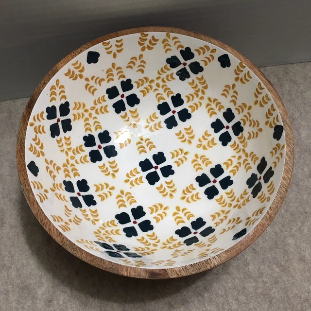 Mango Wood Serving Bowl India Lacquered Inside Hand Painted Design-Threshold 10"