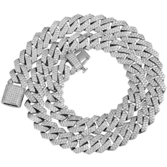 Men's White Gold Plated Iced CZ Stainless Steel Miami Cuban Link Bracelet/Chain