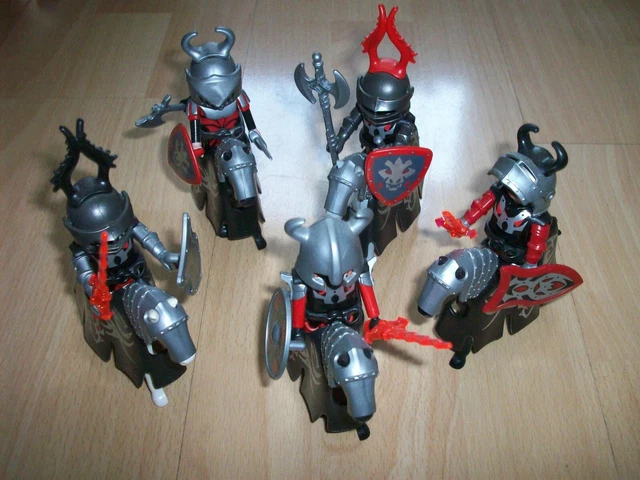 5 Playmobil Ritter Drachen Land Schabracken Reiter Soldaten Figuren Pferde  3269