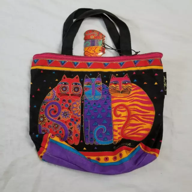 Laurel Burch Tote Bag Handbag Purse 3 Cats Cat Black Zipper