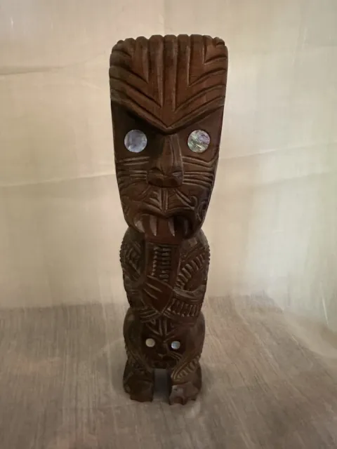 VINTAGE NEW ZEALAND MAORI HAND CRAVED WOOD TIKI 1960's