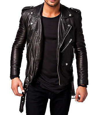 MJBK10 Trend Nouveau Homme Moto Cuir D'Agneau Veste Taille Xs S M L XL 