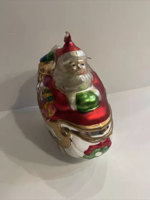 Sweet DEPARTMENT 56 Hand Blown Glass Christmas Ornament SANTA CLAUS SLEIGH GIFTS