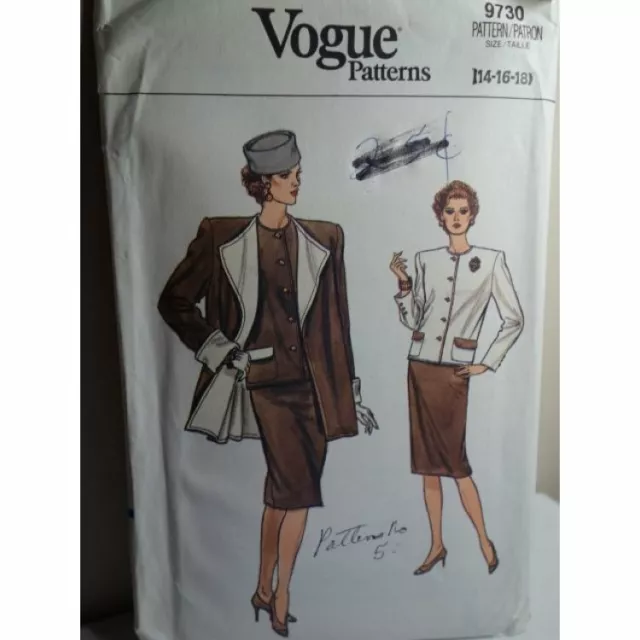 VOGUE Sewing Pattern 9730 Misses Coat, Jacket and Skirt UNCUT! Year 1986 Vintage
