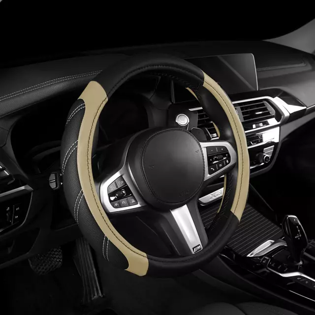 Car Steering Wheel Cover Protector PU Leather Covers Interior Accessories Beige