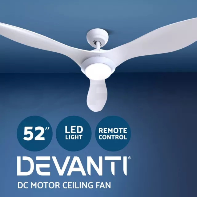 Devanti 52'' Ceiling Fan DC Motor 3 Blades LED Light Remote Control Timer White