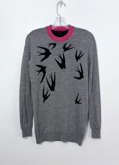 MCQ Alexander McQueen Swallow wool Knit Sweater Gray/black/pink Size Small