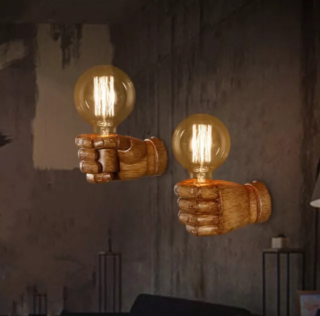 Creative Retro Resin Fist Wall Lamp Loft Restauran Bedroom Bedside Wall Light