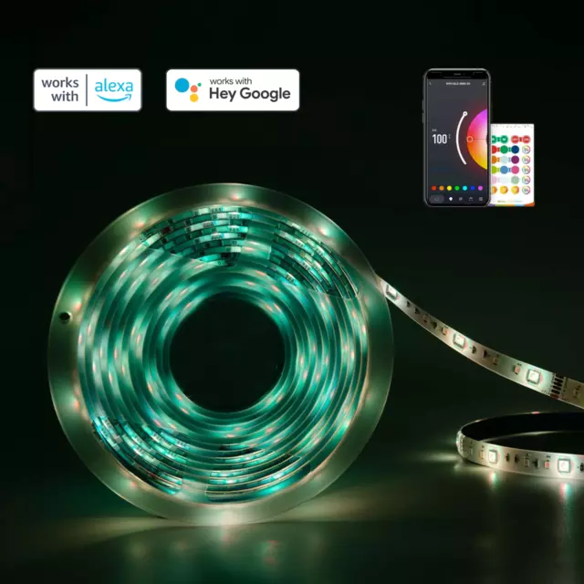 Smart LED Strip Light 12V RGB+CCT Multicolour Wifi APP+Voice Control Music Sync