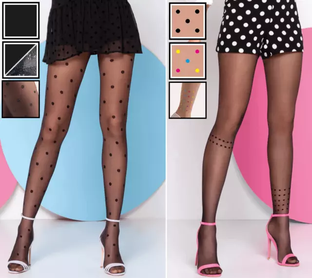 High Quality Sexy Sheer Spotted Polka Dot Patterned Tights 20 Den Denier S-XL