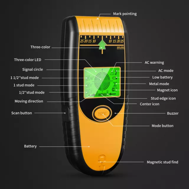 7 in 1 Wand Scanner Detektor mit und Audio Alarm für Stromleitung Metall Bolzene