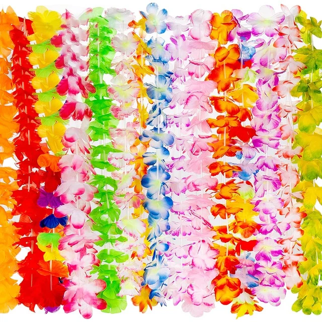 50 Counts Hawaiian Leis Tropical Hawaiian Luau Flower Leis for Adults...
