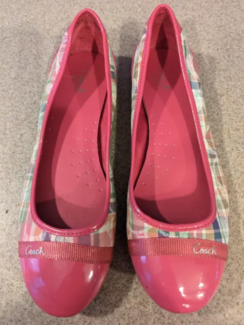 Coach Cecile Canvas Signature Logo Pink Leather Cap Toe Ballet Flats Size 10